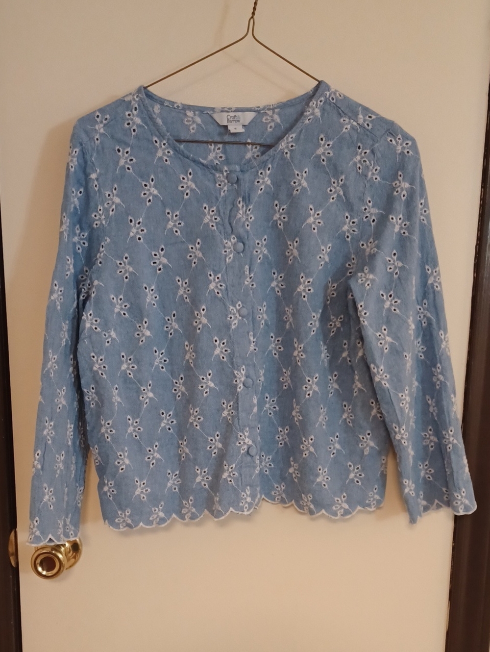 croft & barrow Light Blue Eyelet Button-Front Top